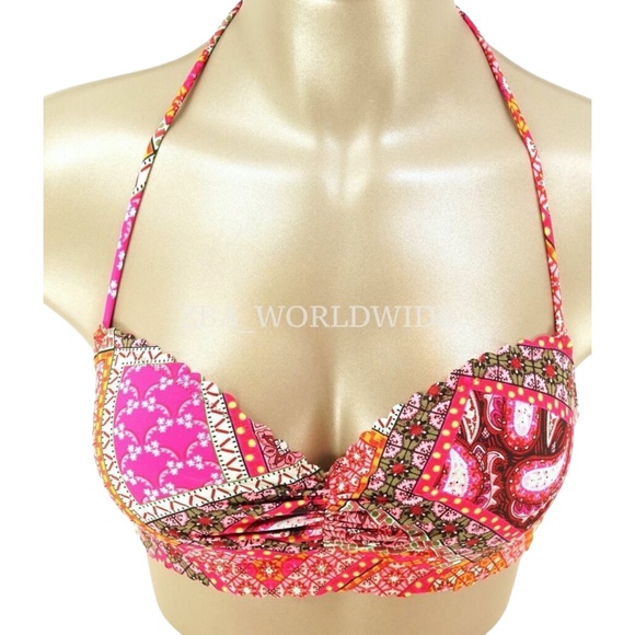 Victoria's Secret Red Patchwork Paisley Getaway Halter Swim Top 32B - Picture 1 of 2